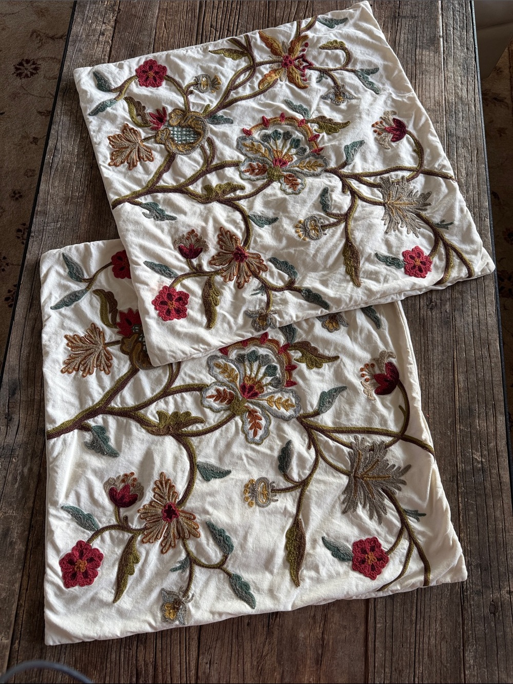 2 Pottery Barn Embroidered Floral pillow Covers -Large 23” size